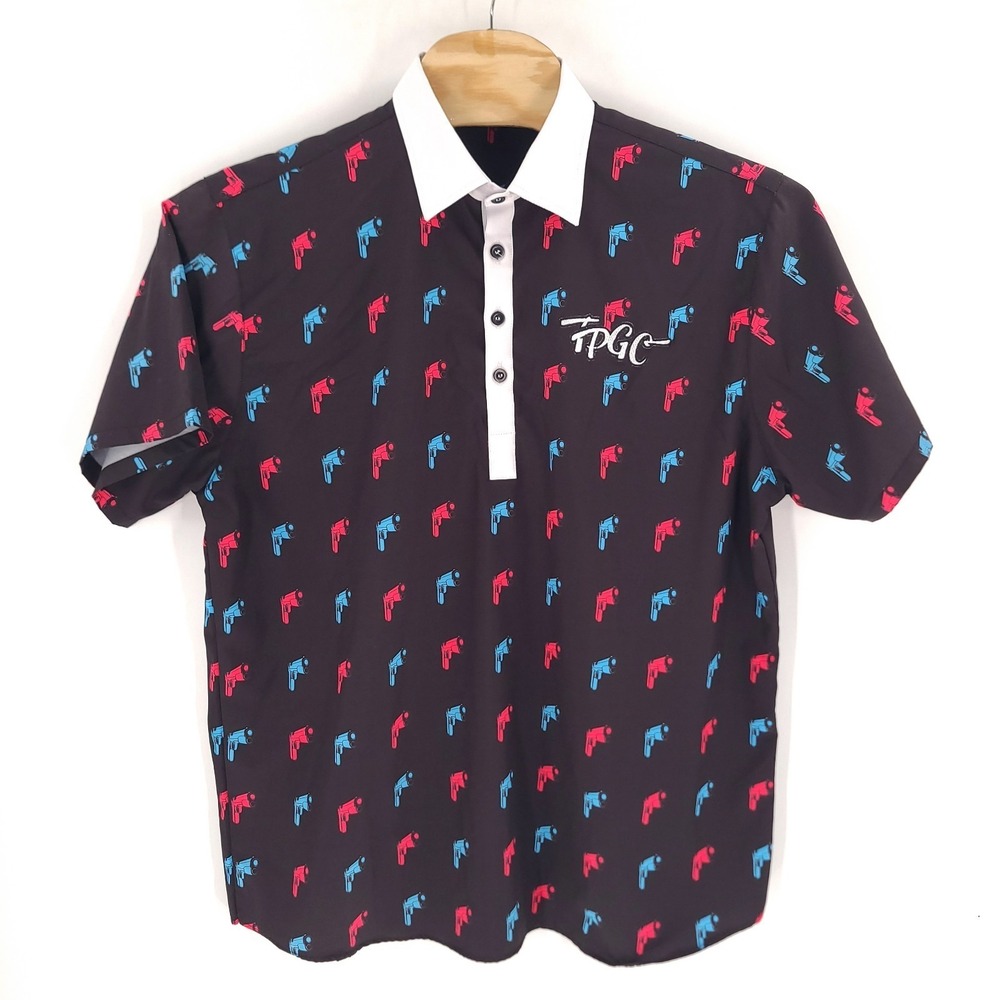 Trailer Park Golf Club Shirt Mens Extra Large Black Polo Gun Print TPGC Stretch